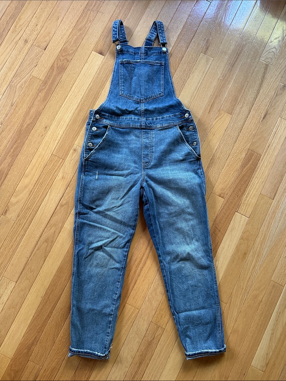 Denim Distressed Straight Leg Overalls Jeans Size 8